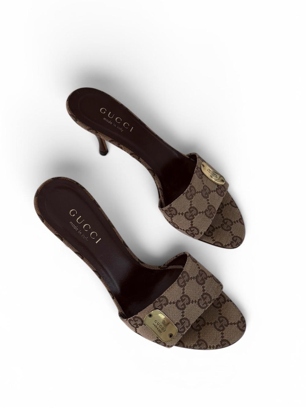Vintage Gucci by Tom Ford Beige GG Monogram Mules Heels / Size 37.5 - Picture 9 of 13